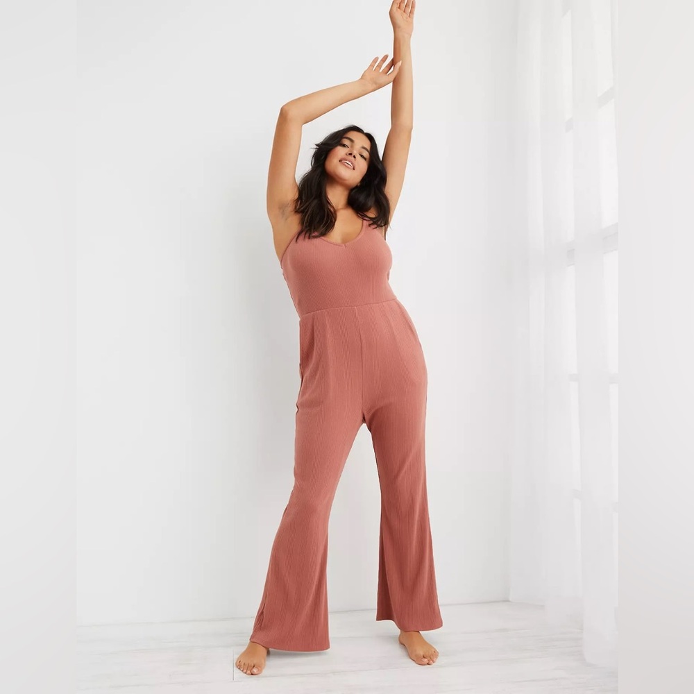 Aerie Kick-It Flare Ribbed Jumpsuit